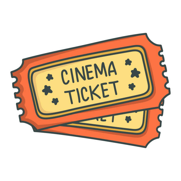 Two colored cinema tickets isolated on white background. Flat hand drawn cinema ticket. Sketch icon movie entrance ticket. Template admission pass mockup or performance coupon. Art stroke design. Two cinema tickets isolated on white background. Flat hand drawn cinema ticket. Sketch icon movie entrance ticket. Template admission pass mockup or performance coupon. Art graphic stroke design movie ticket illustrations stock illustrations