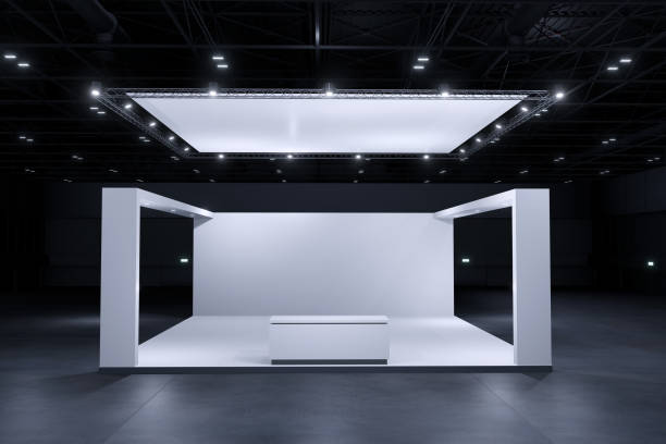 istock Exhibition standing for mockup and Corporate identity ,Display.Empty booth Design.Retail booth design elements in Exhibition hall.booth Design trade show.Booth system of Graphic Resources.3d render. 1324660635