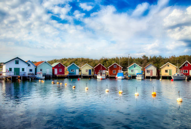 Beautiful Breviks Fishing Harbor on the Southern Koster Island, Sweden Beautiful Breviks Fishing Harbor on the Southern Koster Island, Sweden västra götaland county stock pictures, royalty-free photos & images