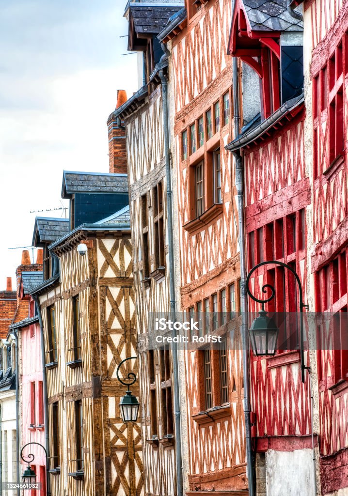 Facades of Old, Colorful, Half-Timbered Building in Orleans, Loire Valley, France Facades of old, colorful, half-timbered building in Orleans, Loire Valley, France Orleans - France Stock Photo