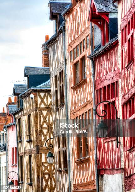 Facades Of Old Colorful Halftimbered Building In Orleans Loire Valley France Stock Photo - Download Image Now
