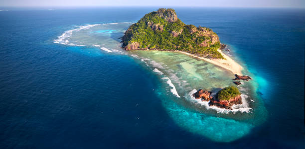Castaway Tropical Fiji Island aerial fiji stock pictures, royalty-free photos & images