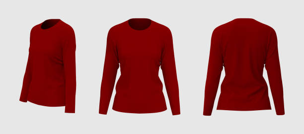 istock Women's long sleeve  t-shirt mockup in front, side and back views 1324664493