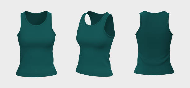 Blank sleeveless t-shirt mockup in front, side and back views