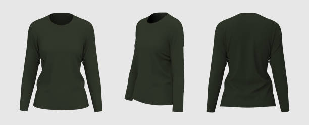istock Women's long sleeve t-shirt mockup, front, side and back views 1324664530