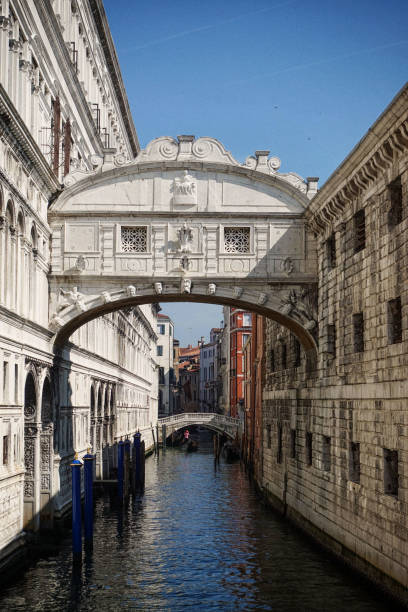 Venice, Italy - June 12, 2021 Bridge of Sighs. The bridge name, given by Lord Byron in the 19th century, comes from fact that it was connecting the judgement room to the prisons of the city. So this was the last opportunity for the prisoner to see the outside world.