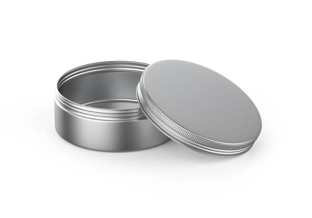 istock Metallic cosmetic jar mockup, blank aluminium round tin box on isolated white background, 3d illustration 1324665959