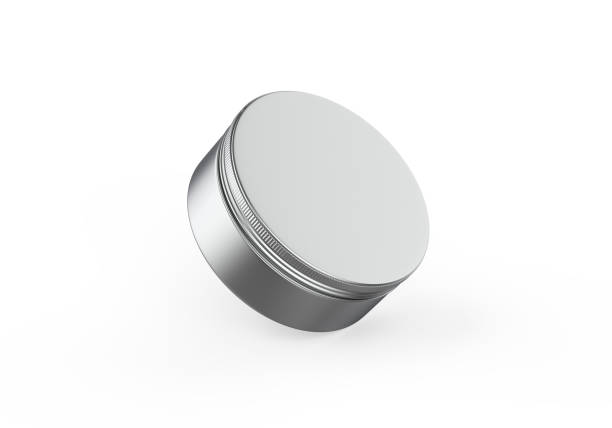 istock Metallic cosmetic jar mockup, blank aluminium round tin box on isolated white background, 3d illustration 1324665964