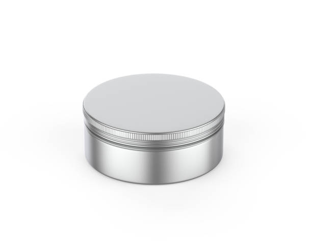 istock Metallic cosmetic jar mockup, blank aluminium round tin box on isolated white background, 3d illustration 1324665965