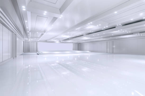 istock Empty convention hall center with stage.The backdrop for exhibition stands,booth elements. Meeting room for the conference.Big Arena for entertainment,concert,event. ballroom.3d render. 1324667096