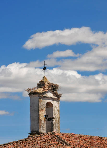 Bell tower of a medieval church. Shot in Trujillo, Spain