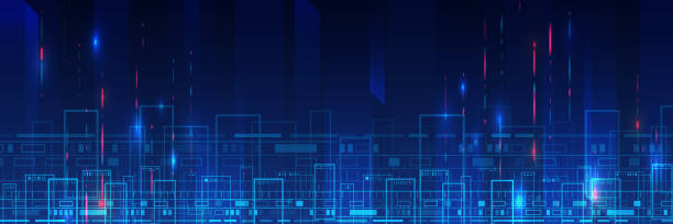istock Abstract futuristic background. Hi-tech business presentation. Cyber city. Big data concept. Cyber security for business and internet project. 1324667528