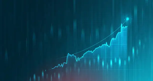 Photo of Digital motion of market chart and business futuristic stock graph or investment financial data profit on growth money diagram background with exchange information. 3D rendering.