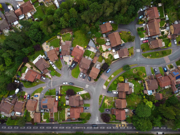 Looking down on a Welsh residential estate Looking down on a Welsh residential estate at Victoria near Ebbw Vale. merthyr tydfil stock pictures, royalty-free photos & images
