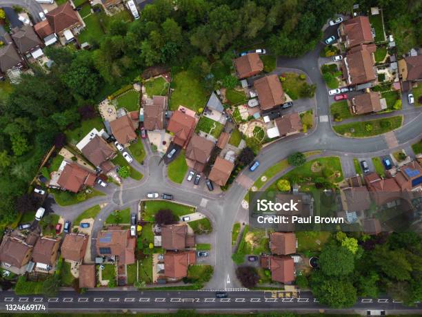 Looking Down On A Welsh Residential Estate Stock Photo - Download Image Now - Residential Building, UK, Residential District