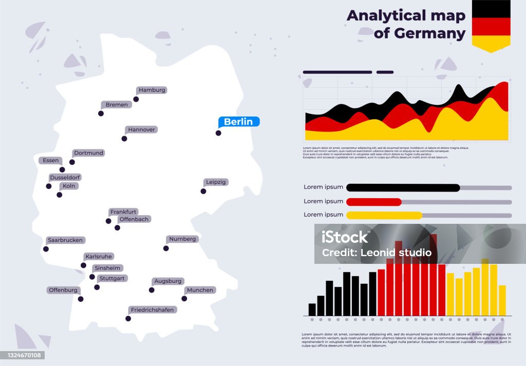 Germany Data Map Vector Illustration Analytical Map Of Germany With Cities Infographic ...
