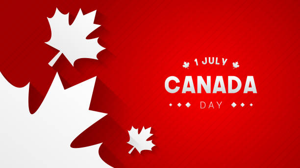 1 July Canada Day Background vector illustration. 1 July Canada Day Background vector illustration. Maple leaves paper art style on red slanted stripe background canada day poster stock illustrations