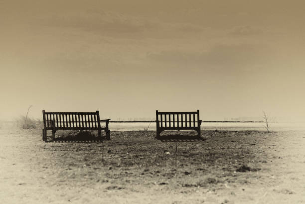 Two park benches looking out over Snettisham beach.