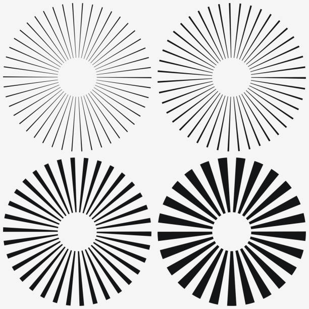 stockillustraties, clipart, cartoons en iconen met sunburst element. starburst, radial stripes. set of ray, beam. vector - gebarsten