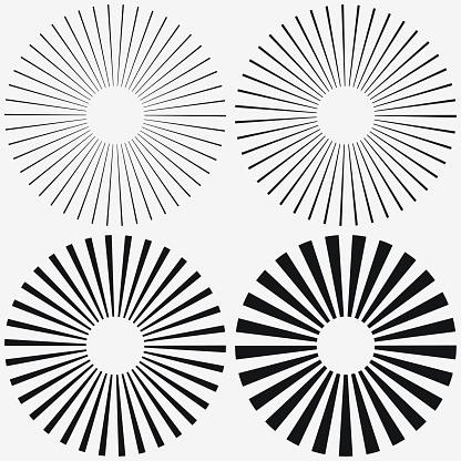 Sunburst element. Starburst, radial stripes. Set of ray, beam. Vector illustration.