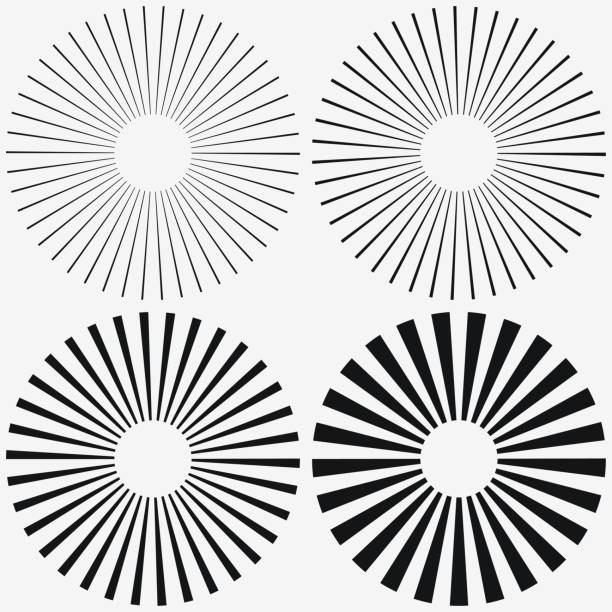 Sunburst element. Starburst, radial stripes. Set of ray, beam. Vector Sunburst element. Starburst, radial stripes. Set of ray, beam. Vector illustration. in a row stock illustrations