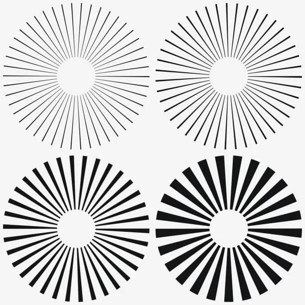 Vector illustration of Sunburst element. Starburst, radial stripes. Set of ray, beam. Vector