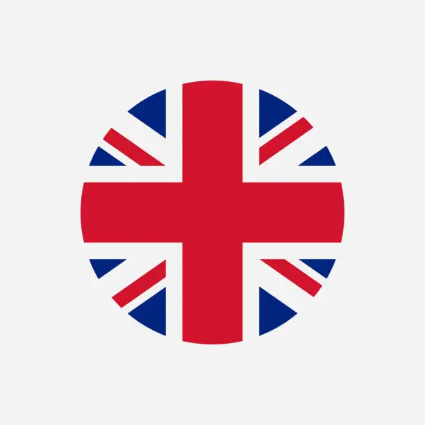 Vector illustration of Great Britain flag. Union Jack round logo. Circle icon of United Kingdom flag. Vector
