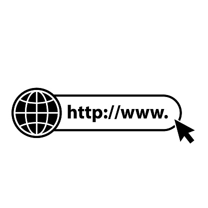 Www, globe and search bar elements. Globe with cursor icons, browser bar, WWW, mouse cursir, search. Vector illustration.