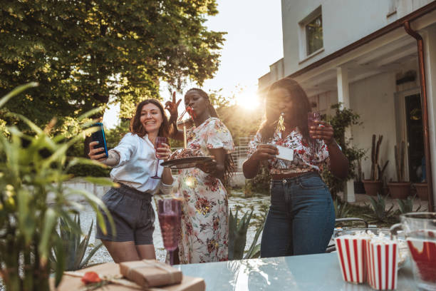 Only women party at home backyard