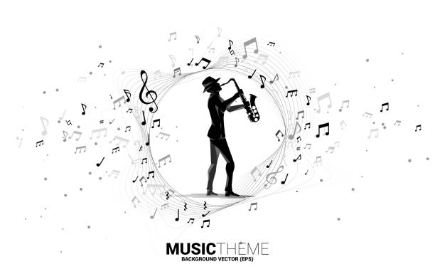 Vector Music Melody Note Flow With Man And Saxophone Stock Illustration -  Download Image Now - iStock