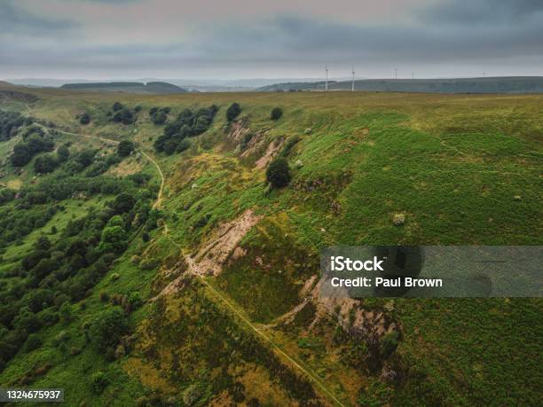 Landslide On Cefn Monmoel Near Ebbw Vale Stock Photo - Download Image Now - Accidents and Disasters, Aerial View, Beauty