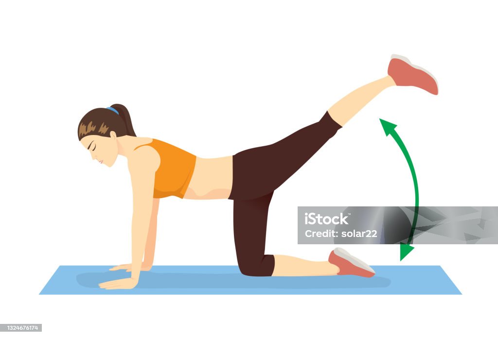 Woman Doing Exercise With Straight Leg Donkey Kick Posture On Yoga Mat  Workout To Target At Leg Spine And Abdominal Muscles - Arte vetorial de  stock e mais imagens de Exercitar - iStock