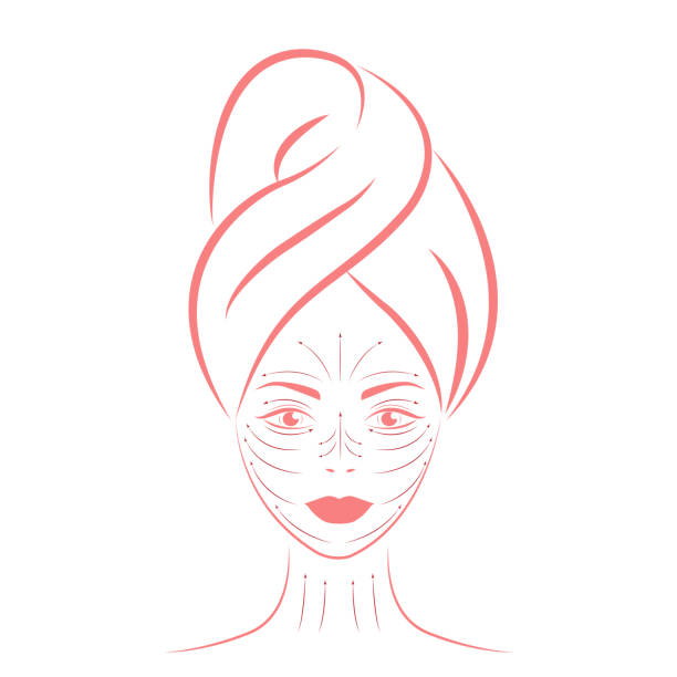 stockillustraties, clipart, cartoons en iconen met chinese massage with gua sha stones. facial massage lines, vector illustrations - gezichtsmassage