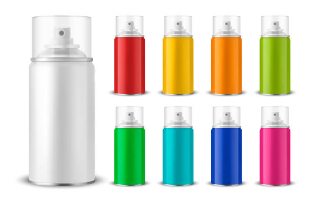 istock Vector 3d Realistic Aluminum Blank Spray Can, Bottle, Transparent Lid Set Isolated. Design Template, Sprayer Can, Mock up, Package, Advertising, Hairspray, Deodorant 1324682831