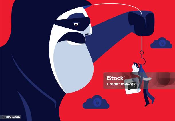 Hacker Phishing And Catching Businessman Stock Illustration - Download Image Now - Thief, White Collar Crime, Phishing