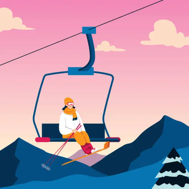 Vector illustration of Ski Resort Illustration