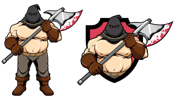 Executioner Fantasy Mascot Mascot of medieval executioner isolated on white and in 2 versions. executioner stock illustrations