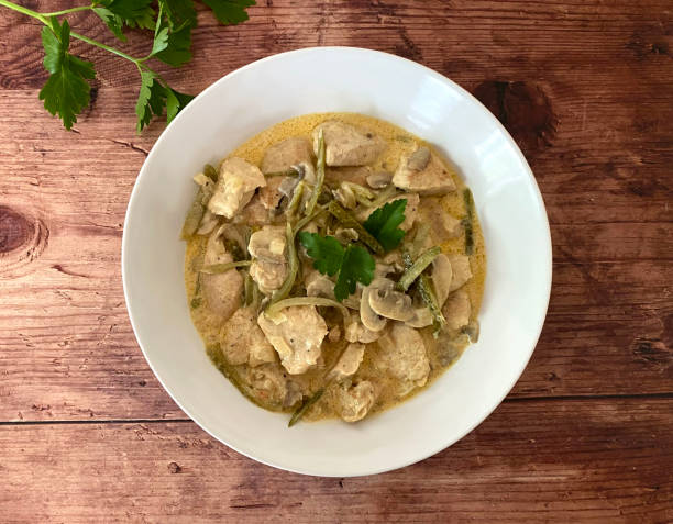 istock Creamy Chicken Stroganoff with mushrooms and gherkins strips. 1324691521