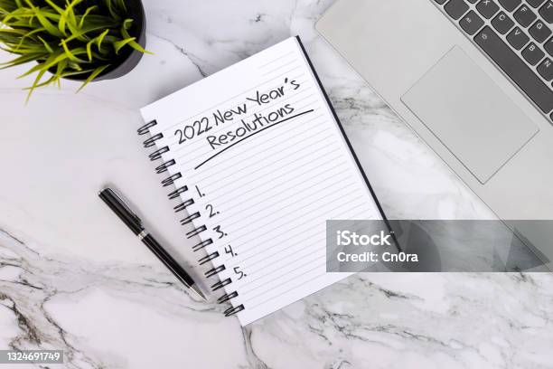 2022 New Years Resolution Text On Note Pad Stock Photo - Download Image Now - New Year Resolution, 2022, Aspirations