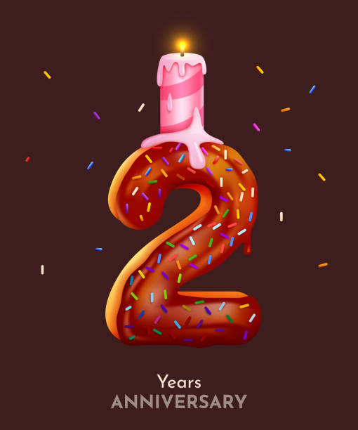 ilustrações de stock, clip art, desenhos animados e ícones de birthday cake font number 2 with candle. two year anniversary. tasty collection. - birthday cupcake pastry baking