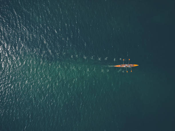 barca a remi nell'oceano - skiff foto e immagini stock