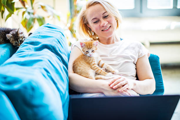 istock Woman working at home with kitten 1324696538