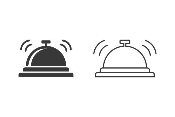illustrations, cliparts, dessins animés et icônes de icône de cloche de l’hôtel vector dans un style plat moderne - hotel bell service bell white background