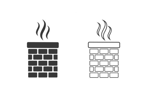 Vector chimney icon set in flat style Vector chimney icon set in flat style chimney stock illustrations