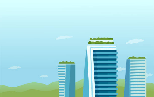 The concept of a garden, a park on the roof of skyscrapers. vector art illustration