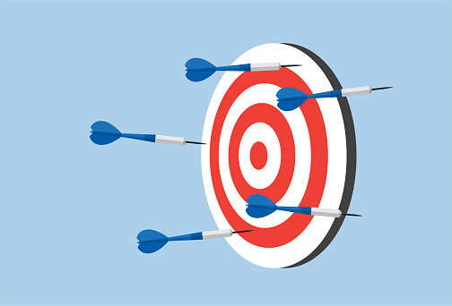 Many dart arrows missing target, Vector illustration in flat style