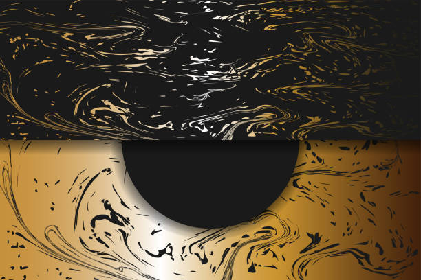 istock Vector. Abstract black and gold background. Marble texture. Liquid art paint. Fractal background for print, social media, banners, invitations, covers, flyers, brochures, start page. 1324700591