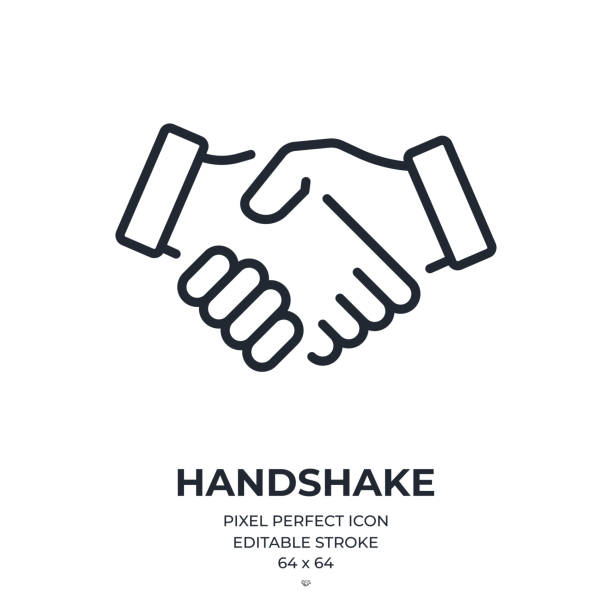 illustrazioni stock, clip art, cartoni animati e icone di tendenza di icona del contorno del tratto modificabile dell'handshake isolata su sfondo bianco illustrazione vettoriale piatta. pixel perfetto. 64 x 64. - handshake