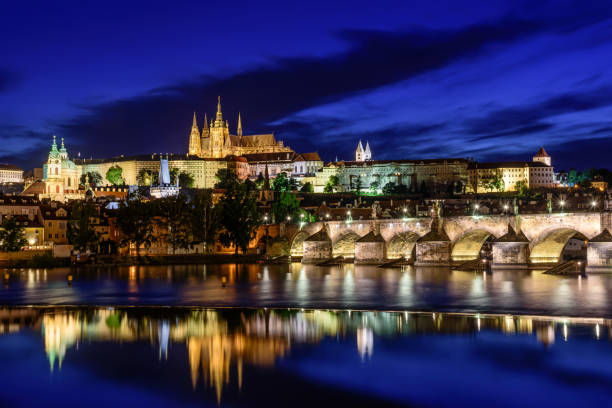 istock The famous Prague castle with the Charles bridge during a blue hour. 1324702844