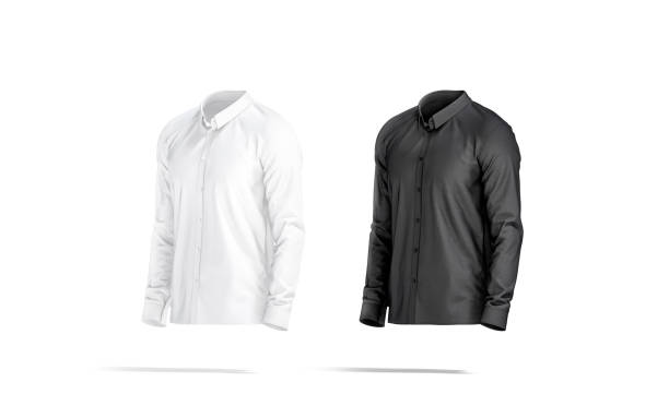 istock Blank black and white classic shirt mockup set, side view 1324705448